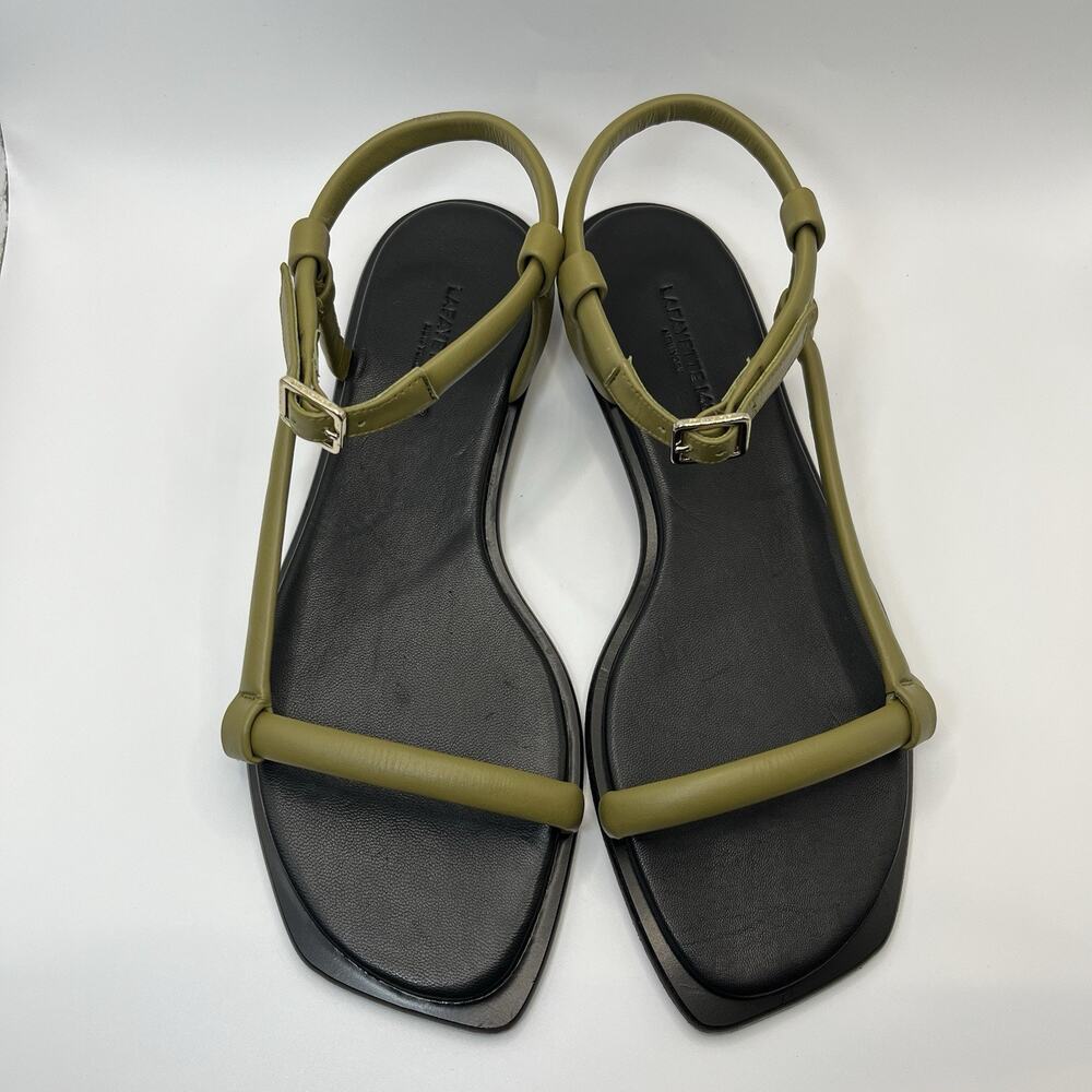 Lafayette 148 City Sandals Women's US 8.5 EU 38.5 Chive Green Leather Italy EUC